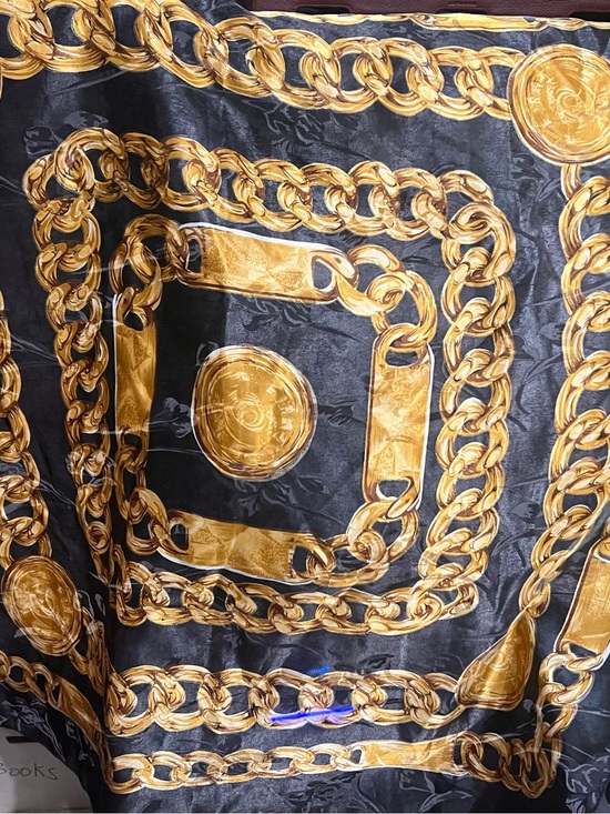 Accessories - Vintage 80s Baroque Scarf - Gold Chain Print Silky Square